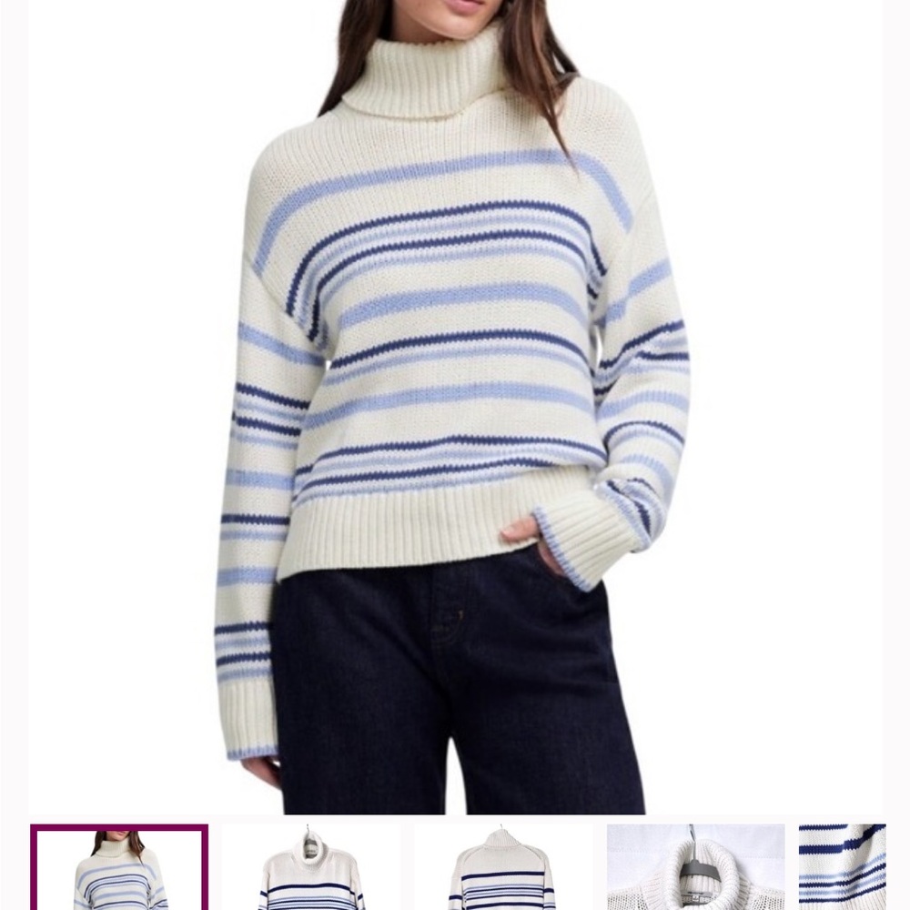 Madewell Striped Turtleneck Sweater - Blue and Cream NWT